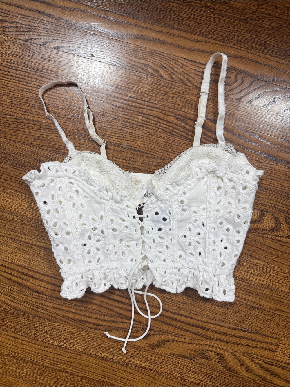 For Love & Lemons White Eyelet Lace Corset Camisole